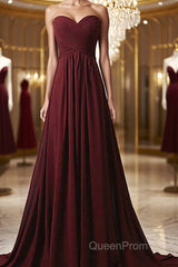 Sweetheart Neck Maroon Long Evening Prom Dresses, Burgundy Long Formal Bridesmaid Dresses