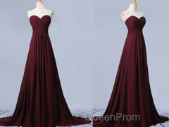Sweetheart Neck Maroon Long Evening Prom Dresses, Burgundy Long Formal Bridesmaid Dresses