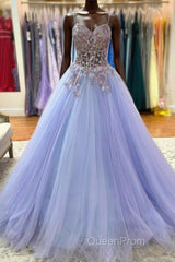 Sweetheart Neck Purple Tulle Long Evening Prom Dresses with Lace Appliques, Purple Lace Formal Graduation Evening Dresses
