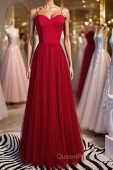 Sweetheart Neck Red Long Evening Prom Dresses, Red Long Formal Evening Dresses