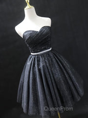 Sweetheart Neck Short Black Evening Prom Dresses, Little Black Formal Evening Graduation Dresses