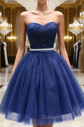 Sweetheart Neck Short Blue Evening Prom Dresses, Short Blue Formal Homecoming Graduation Dresses