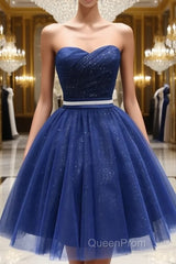 Sweetheart Neck Short Blue Evening Prom Dresses, Short Blue Formal Homecoming Graduation Dresses