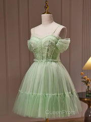 Sweetheart Neck Short Green Evening Prom Dresses, Short Green Graduation Homecoming Dresses
