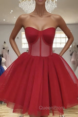 Sweetheart Neck Short Red Evening Prom Dresses, Short Red Formal Graduation Evening Dresses