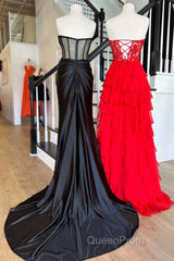 Sweetheart Red Corset Chiffon Ruffle Long Evening Prom Dresses