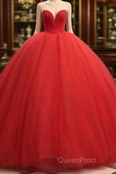 Sweetheart Sleeveless Red Wedding Desses Tulle Quinceanera 16 Dresses