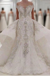 Sweetheart Sparkle Beaded Mermaid Bridal Gowns With Overskirt