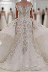 Sweetheart Sparkle Beaded Mermaid Bridal Gowns With Overskirt