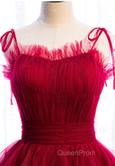 A-Line Long Spaghetti Strap Evening Prom Dresses, Cute Layers Tulle Evening Dresses