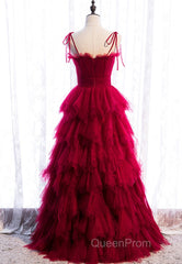 A-Line Long Spaghetti Strap Evening Prom Dresses, Cute Layers Tulle Evening Dresses