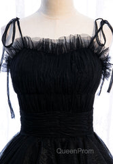 A-Line Long Spaghetti Strap Evening Prom Dresses, Cute Layers Tulle Evening Dresses