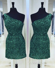 Tight Green Sequin One Shoulder Dresses