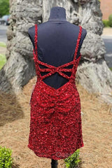 Tight Wine Red Sequins Short Homecoming Dresses Party Gown