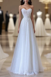 Timeless A Line Sweetheart Lace Tulle White Wedding Dresses Brides Dresses