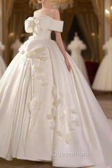 Timeless Ball Gown Off The Shoulder Short Sleeves Satin White Wedding Dresses Brides Dresses