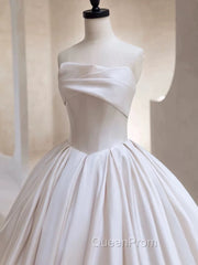 Timeless Ball Gown Strapless Satin White Wedding Dresses Brides Dresses