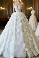 Timeless Ball Gown Sweetheart Sequin Floral White Wedding Dresses Brides Dresses