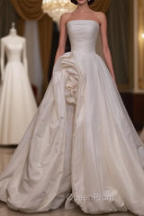 Timeless High Low Strapless Satin Ivory Wedding Dresses Brides Dresses