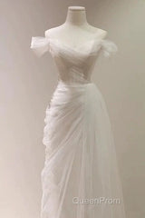 Timeless Mermaid Off The Shoulder Tulle White Wedding Dresses