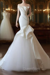 Timeless Mermaid Strapless Satin Ivory Long Wedding Dresses Bridal Dresses