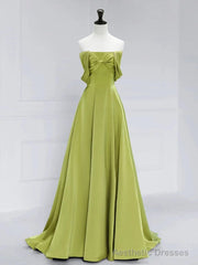 Atmosphere Green A-Line Satin Off Shoulder Long Prom Dress Long Formal Luxury Dignified Party dress