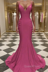 Trumpet/Mermaid V-neck Sweep Train Jersey Evening Prom Dresses
