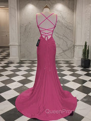 Trumpet/Mermaid V-neck Sweep Train Jersey Evening Prom Dresses