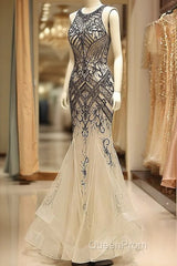 Tulle Jewel Beadings Mermaid Evening Dresses