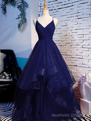 Tulle Layers Straps Long Party Dress Formal Dress, A-line Evening Prom Dress
