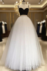 Tulle Two Pieces Simple White/Black Long Wedding Dresses