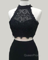 Two Piece Black Homecoming Dresses Lace Crop Top