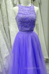 Two Piece Lavender Evening Prom Dresses Lace Crop