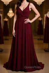 Two Pieces Burgundy Long Evening Prom Dresses, Dark Wine Red 2 Pieces Long Formal Bridesmaid Dresses