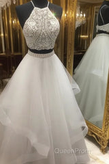 Two Pieces Evening Prom Dresses Long With Beading,Evening Prom Dresses,Pageant Dresses