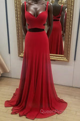 Two Pieces Red Long Evening Prom Dresses, 2 Pieces Red Long Formal Evening Dresses