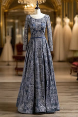 Unique A-Line/Princess Scoop Long Sleeves Applique With Beading Floor-Length Wedding Dresses