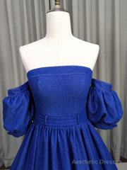 Unique Aline Blue Long Prom Dresses, Blue Long Formal Graduation Dresses