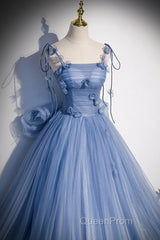 Unique And Elegant Sky Blue Decal Thin Shoulder Strap Off The Shoulder Ball Dresses Sky Blue A-Shaped/Princess Bow Sleeveless Backless Lace Up And Floor Length Style