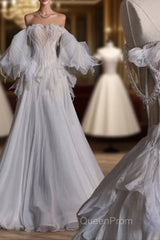 Unique Ball Gown Off The Shoulder Long Tulle White Wedding Dresses Brides Dresses