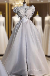 Unique Ball Gown Sweetheart Long Tulle White Wedding Dresses Brides Dresses