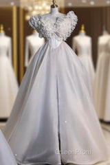 Unique Ball Gown Sweetheart Long Tulle White Wedding Dresses Brides Dresses