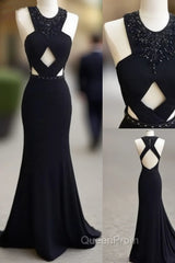 Unique Black Mermaid Long Evening Prom Dresses, Black Evening Dresses For Teens