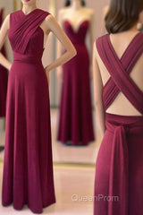 Unique Burgundy Long Evening Prom Dresses with Cross Back, Burgundy Formal Graduation Evening Dresses, Burgundy Bridesmaid Dresses