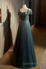 Unique Ink Blue Spotted Off Shoulder Short Sleeve Sequin Ball Dresses Ink Blue A-Line Off Back Tie Bow And Floor Length Evening Prom Dresses