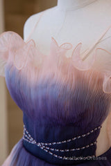 Unique Pink Gradient Long Prom Dress, A-Line Strapless Evening Party Dress