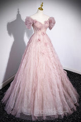 Unique Powder Blusher Pink Glitter Sequins Off Shoulder Rhinestone Applique Short Sleeve Evening Prom Dresses Powder Blusher Pink A-Line Princess Backless Strap Long Evening Dresses