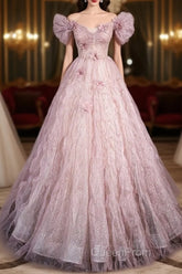 Unique Powder Blusher Pink Glitter Sequins Off Shoulder Rhinestone Applique Short Sleeve Evening Prom Dresses Powder Blusher Pink A-Line Princess Backless Strap Long Evening Dresses