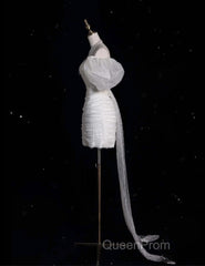 Unique Sheath Off The Shoulder Sequin Short Sleeves White Wedding Dresses Brides Dresses