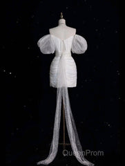 Unique Sheath Off The Shoulder Sequin Short Sleeves White Wedding Dresses Brides Dresses